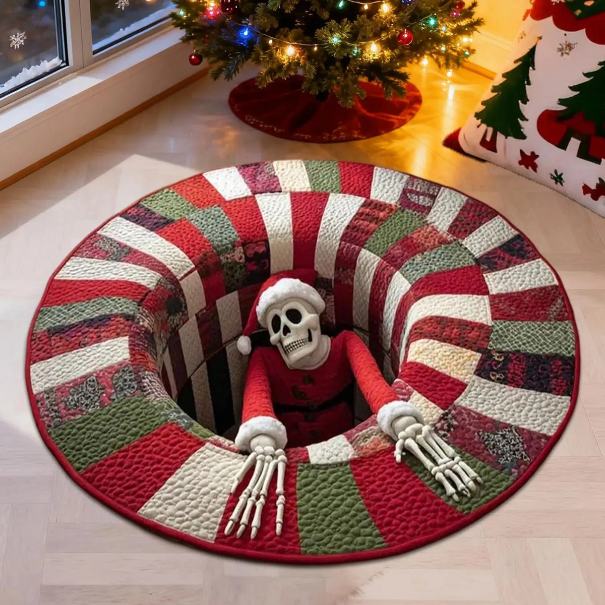 3D Rugs Optical Illusion Christmas Home Decor Skeleton Round Quilted Holiday Bathroom Carpet For Kitchen Entryway Entrance