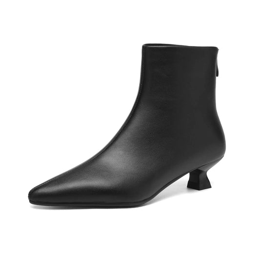 Plus Size 34-42 Genuine Leather Pointed Toe Med Heels Zipper Modern Boots Winter Autumn Shoes Concise Elegant Dress Ankle Boots