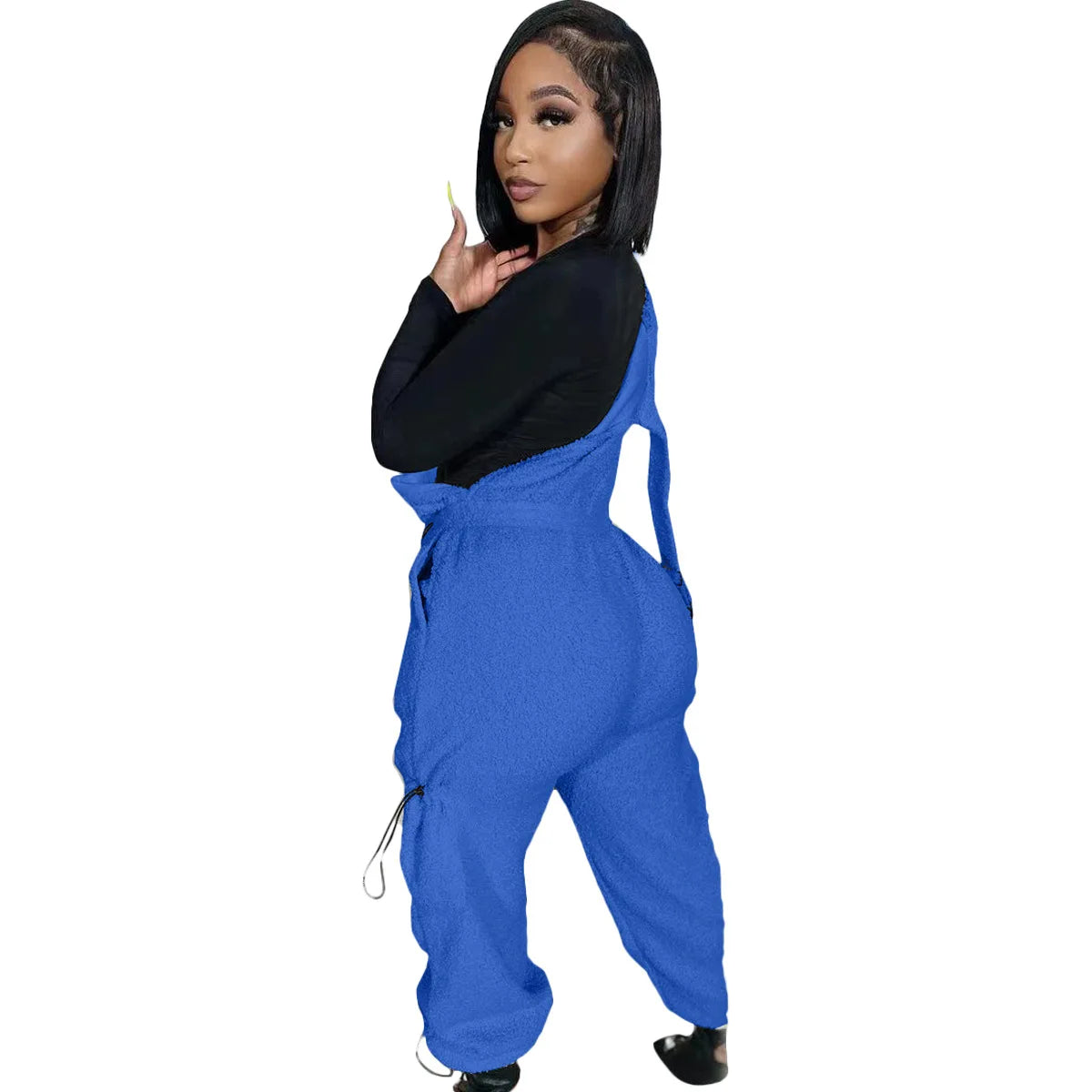 Lace Up Jumpsuit Women One Piece Jumpsuits Fur Rompers High Waist Spring Autumn Pants Mom Overalls Playsuits Elegant Pink