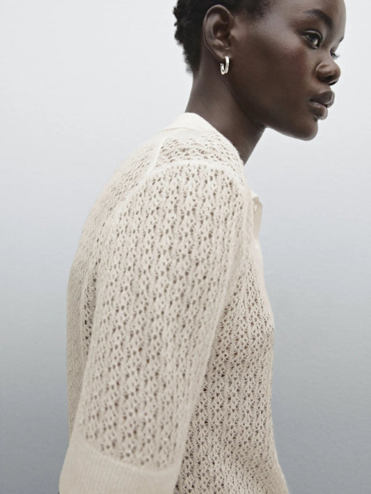 Ethereal Traf Md 2026 YAZHIMEI autumn new style of Temperament commuter cut-out Polo neck short-sleeved knitwear for women