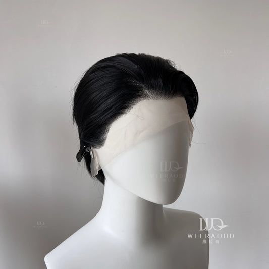 Black Lace Front Wig for Men Frontal Lace Heat Resistant Fiber with High Quality Synthetic Wig in 8inch Cosplay Use