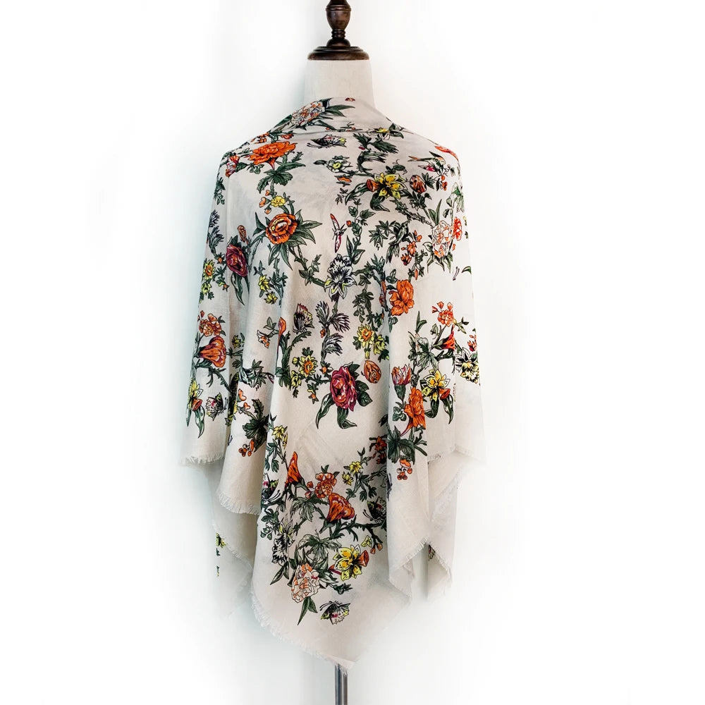 130*130cm Breathable Thin Russian National Square Scarf Women Luxury Floral Print Ethnic Shawl Bandana Foulard Femme Beach Stole