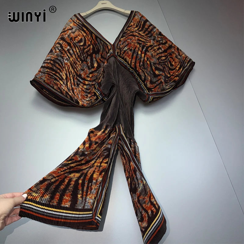 WINYI Women's Slim Fit Pleated women's jumpsuits and rompers Abaya Dubai Style Luxury Party Wear Muslim Beach Holiday Fashion