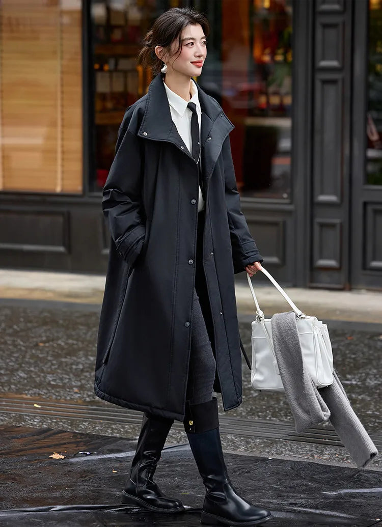 LOUIS YAO Stand-Up Collar Women's Down Coat 2025 Autumn/Winter Waist Belt Thickened Long-Length Puffy Duck Down Jacket