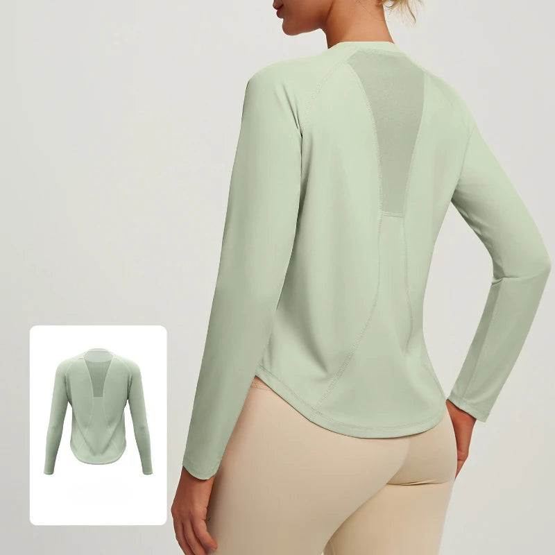2026 Spring Summer New Women's Yoga Top Loose Mesh Breathable Sports Long Sleeve T-shirt Basic Solid Color Top Riding Clothes