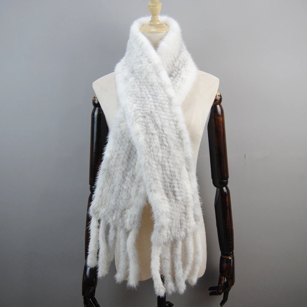 Women Winter Warm Real Mink Fur Scarf 100% Genuine Real Mink Fur Muffler Lady Fashion Quality Natural Real Mink Fur Knit Scarves
