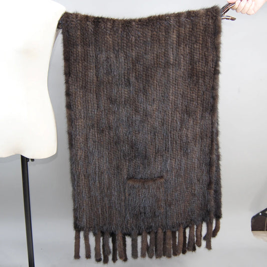 Hot Sale Women Winter Knitted Real Mink Fur Scarf Shawl Natural Warm Mink Fur Pashmina Lady Long Style 100% Genuine Fur Scarves