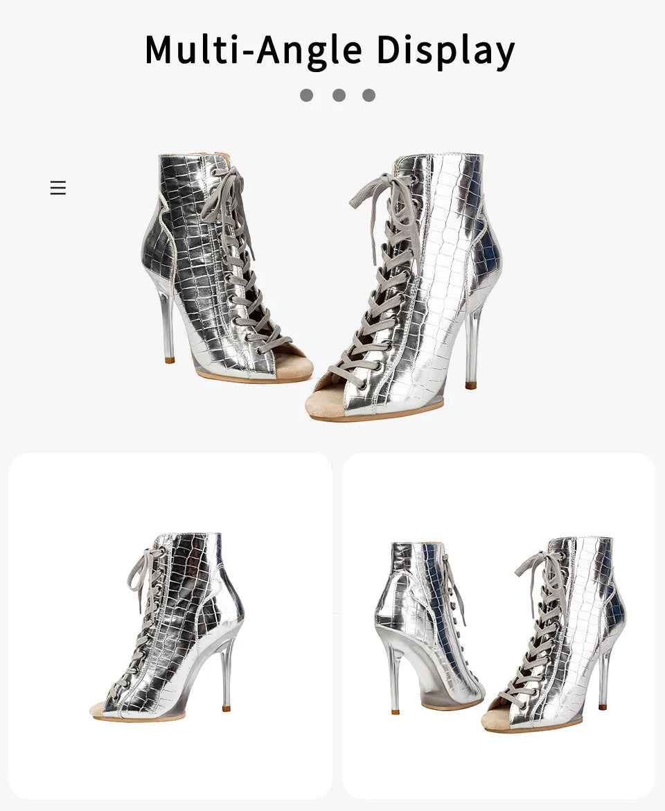 Women Sexy Platform Latin Dance Shoes Lace-up High Heels Dance Shoes Soft-soled Short Boots Jazz Dance Booties for Women 11.5cm