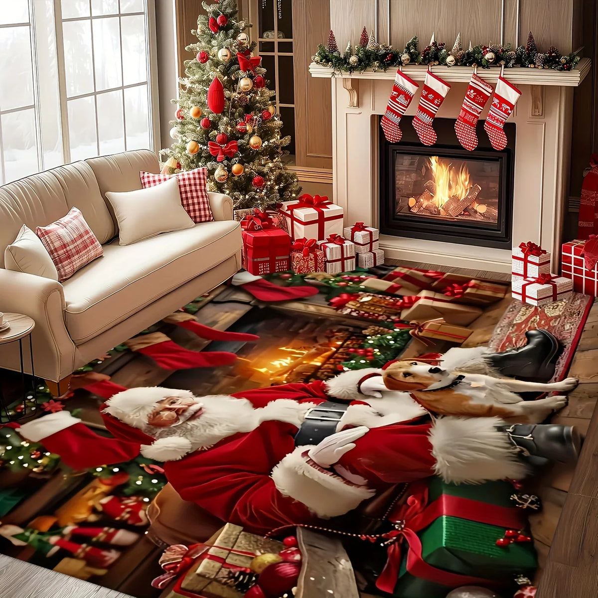 VIKAMA Santa Claus-Themed Christmas Decorative Carpet Rug For Bedroom Carpet For Live Room Large Area Rugs for Living Room Home