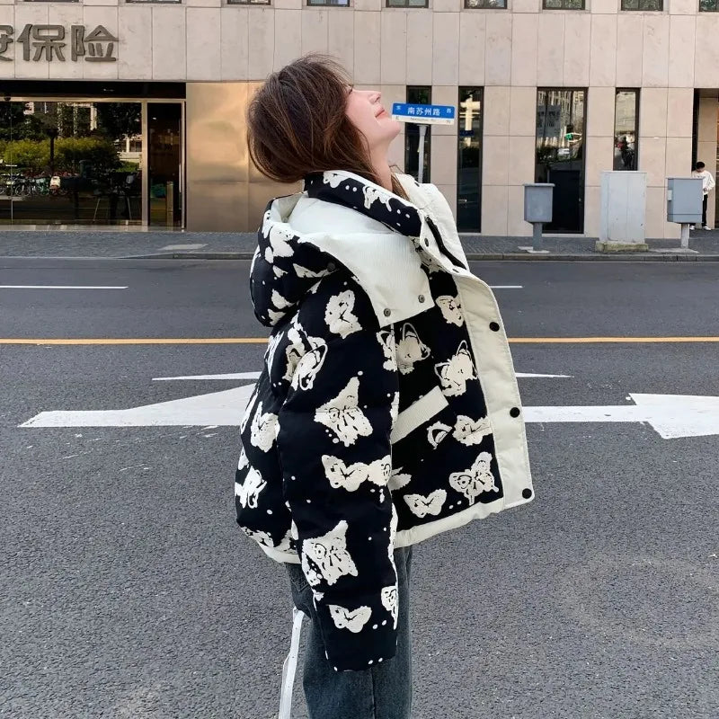 Women's Clothing High-end Plus Size Down Jacket Winter Warm New Hooded Loose White Duck Down Outerwear Quilted Pockets Coats