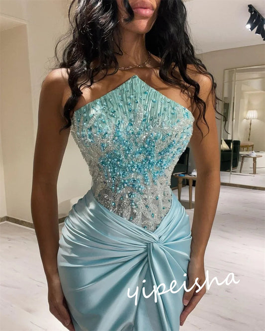 Customized Classic Modern Style Formal Evening Strapless Mermaid Beadings Bespoke Occasion Prom Dresses