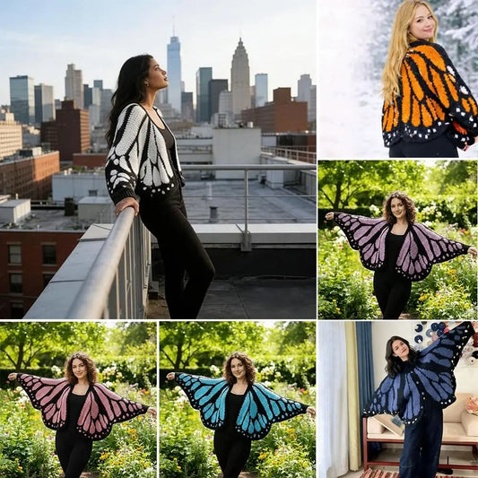 Crochet Monarch Butterfly Knit Cardigan Soft Breathable MonarchButterfly Cardigan Sweater Keep Warm with Butterflies Wing