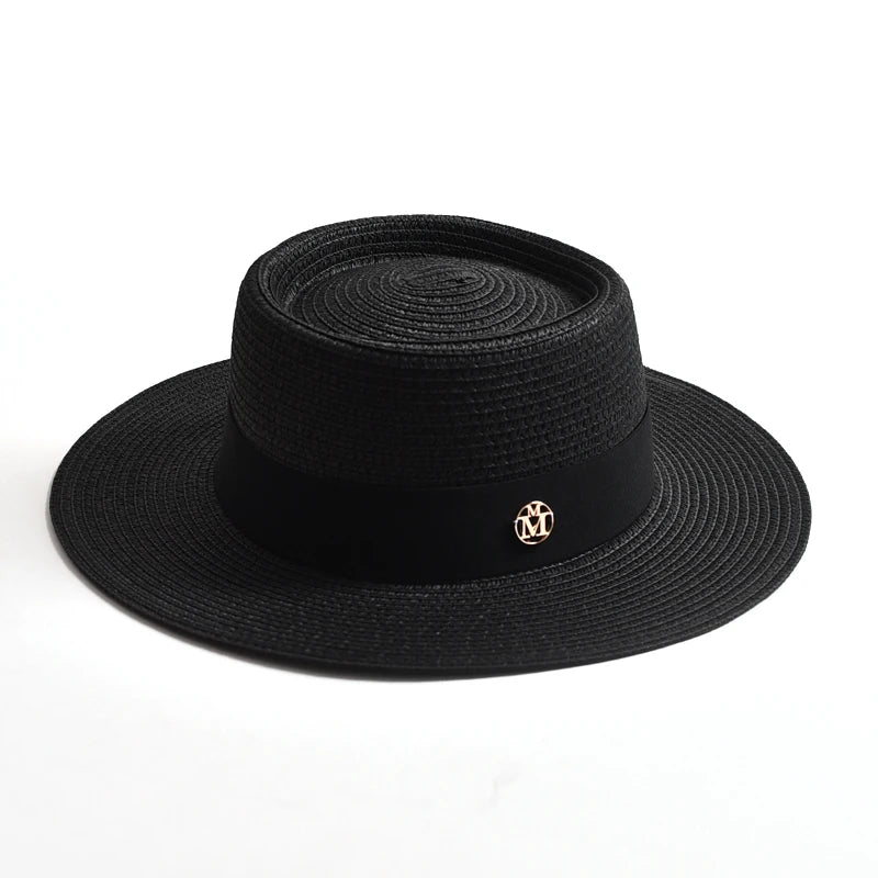 New Summer Straw Sun Hats for Women Ladies Fashion Flat Brim Ribbon Beach Hat Travel Dress Cap Chapeau Femme