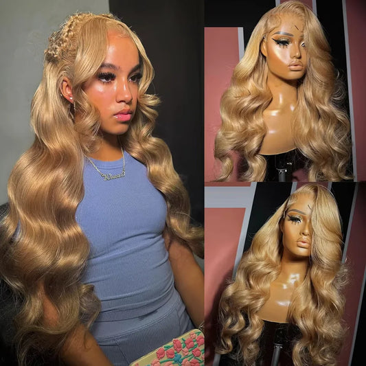 13x6 HD Body Wave Honey Blonde Lace Front Human Hair Wig For Women Colored #27 13x4 Transparent Lace Frontal Wigs Pre Plucked