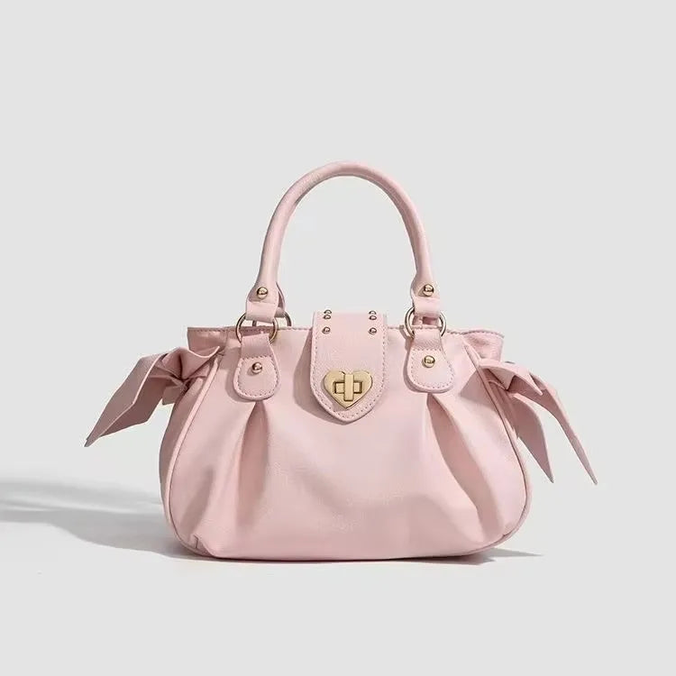 Harajuku Bow Pink Hand Bag Purse Women Japanese Style Soft Casual Crossbody Bag Ladies Sweet Cute Large Capacity Shoulder Bags