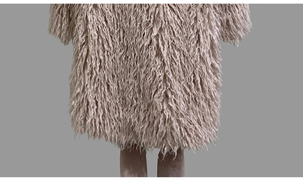 Lautaro Autumn Winter Long Oversized White Thick Warm Hairy Shaggy Fuzzy Faux Mongolian Fur Coat Women Pink Fluffy Overcoat