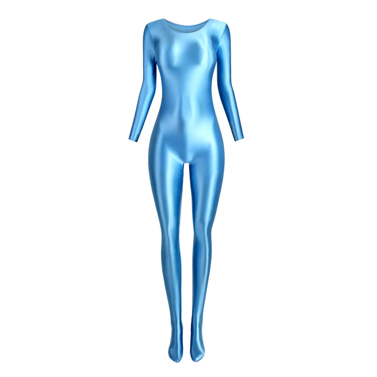 MJINM Women Smooth Overalls Long Sleeve Tights Round Neck Full Length Stretch Zentai Bodysuits Yoga Fitness One Piece Jumpsuits
