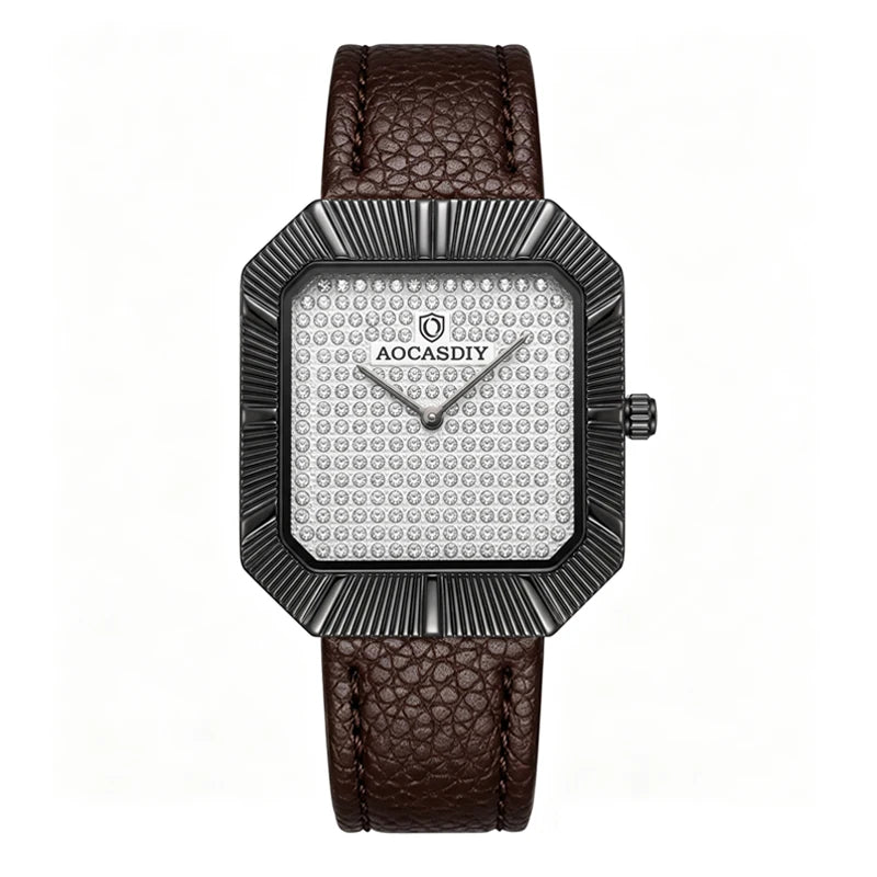 Men's Watch Gold Starry Sky with Diamonds Square Fashion Quartz Watch Waterproof Men's Watch High end Watch