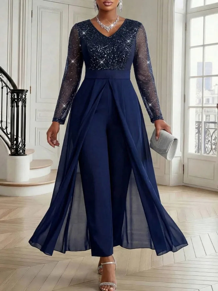 L-5XL Plus Size Women Clothes Jumpsuit Clothes Long Sleeve Urban Leisure Bodysuit New Wide Leg Jumpsuit Wholesale Dropshipping