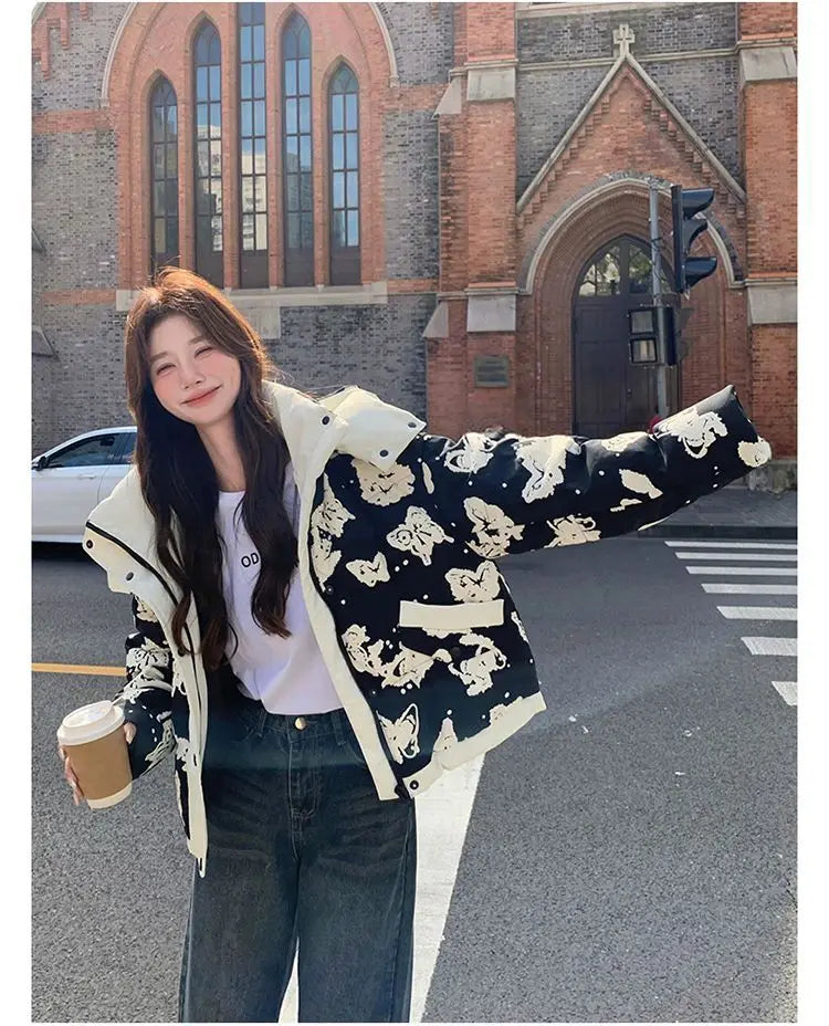 Women's Clothing High-end Plus Size Down Jacket Winter Warm New Hooded Loose White Duck Down Outerwear Quilted Pockets Coats