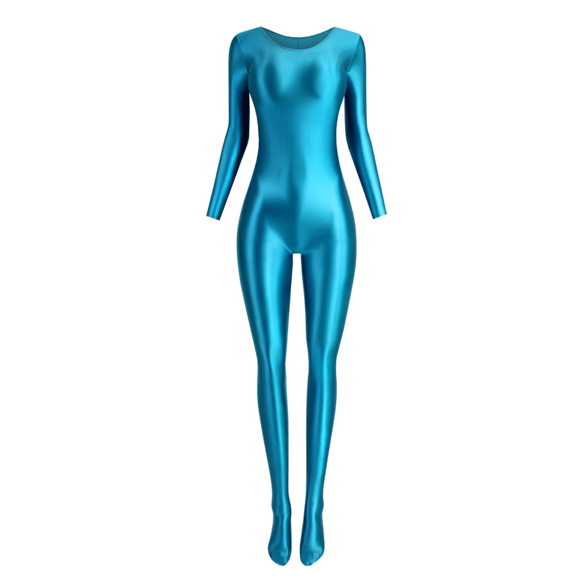 MJINM Women Smooth Overalls Long Sleeve Tights Round Neck Full Length Stretch Zentai Bodysuits Yoga Fitness One Piece Jumpsuits
