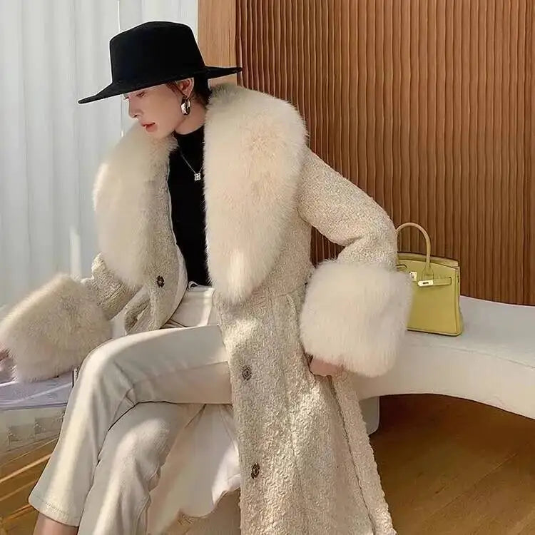 Large Size Winter Real Fur Collar Cuffs Set Neck Warmer Women Fur Shawl Furry Fluffy Fox Fur Scarf Luxury Scarves Coat Decor