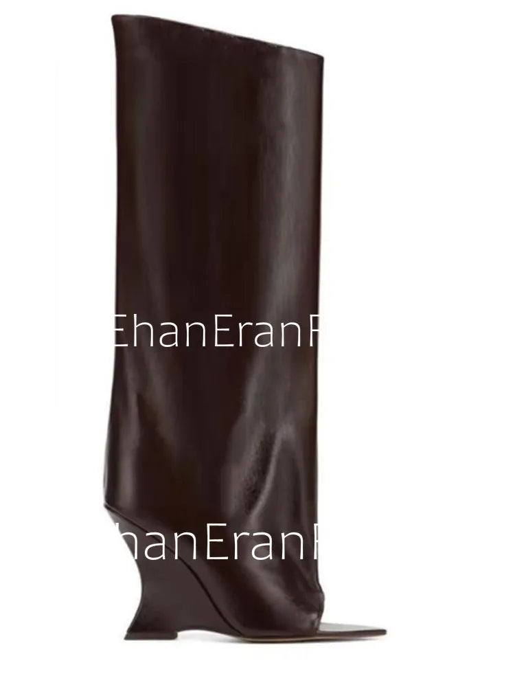 2006SoleLadies'-Spring/Summer-New-Fish-Mouth-Slope-High-Heel-Short-Boots-with-Pointed-Toe-Exposed-Cool-Boots,-Mid-Top-Boots