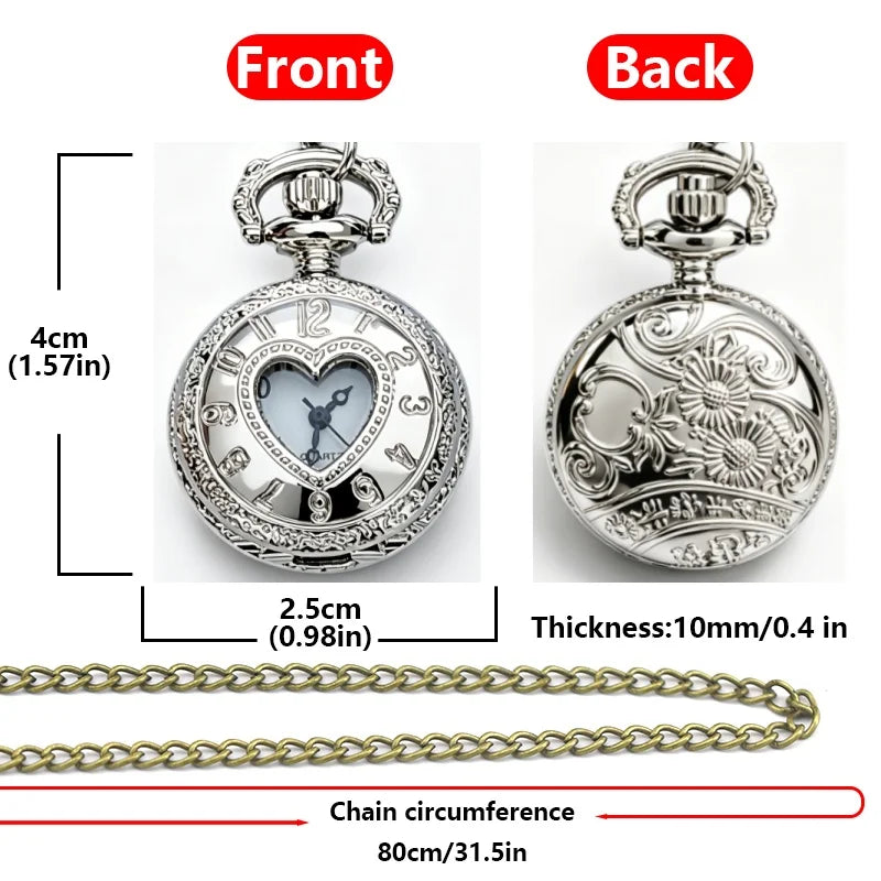 Retro Charm Neutral Small Hollow Heart Carving Quartz Steampunk Pocket Watch Men's and Women's Necklace Pendant Gift