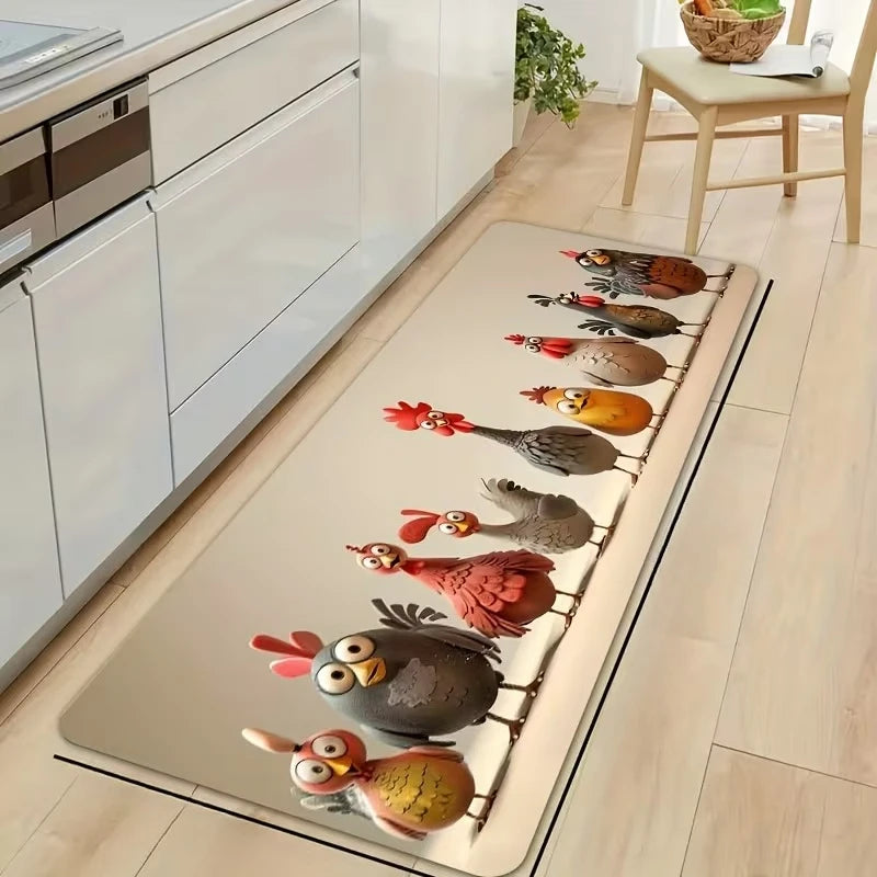 Fun Cartoon Chicken Kitchen Mat - Non-Slip, Machine Washable Rug for Dining Room Decor, Indoor Outdoor Use, Chicken Kitchen Rugs