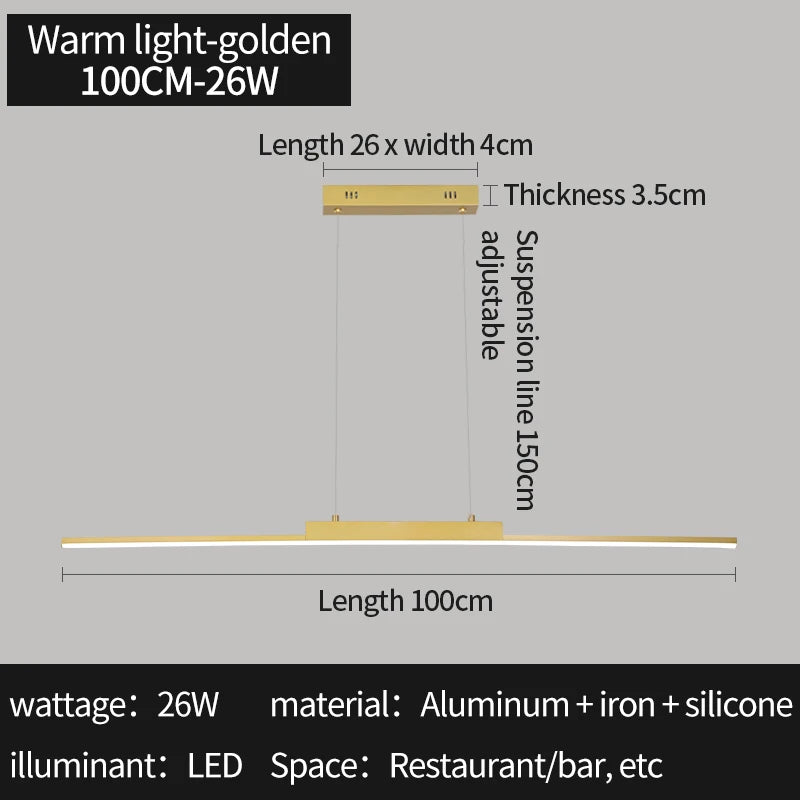 100CM Black/Gold Pendant Lights Dining Room Lights For Kitchen Long Chandelier Living Room Pendant Lamp Home Decoration Lighting