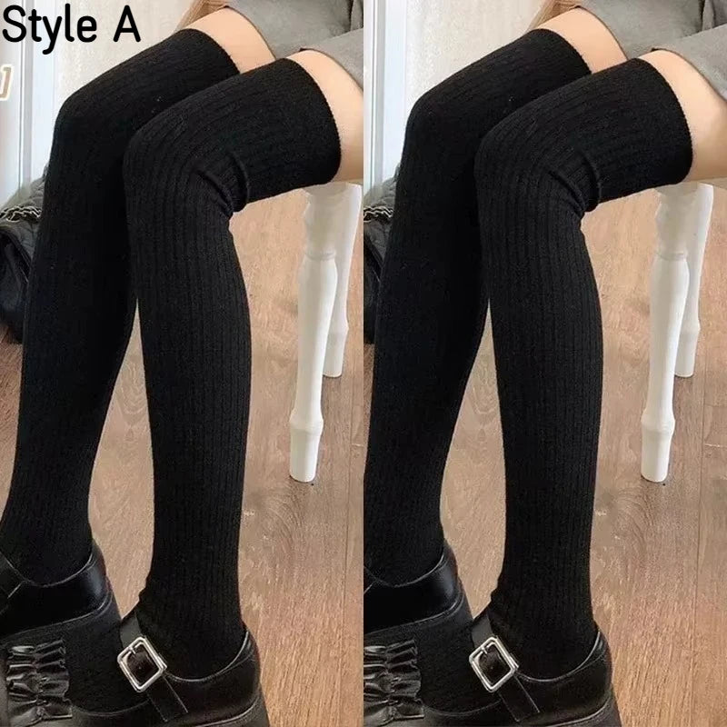 Spring Fall Knee High Stockings for Women White Vertical Stripe Long Socks Fashion Girls JK Skinny Boots Sock Japanese Style