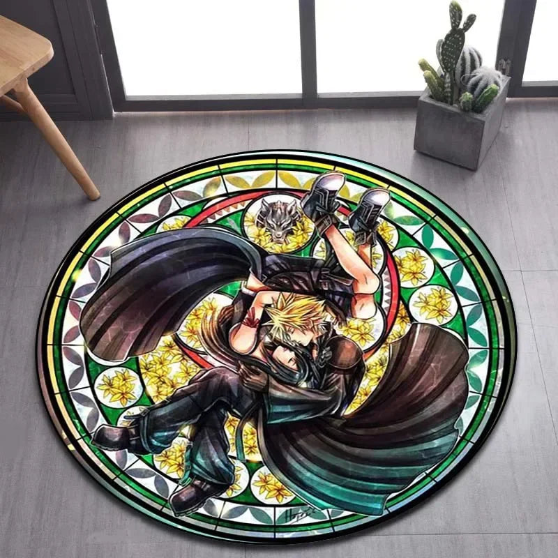 Kingdom Hearts Cartoon Pattern Area Rug Round Floor Mat Living Room Carpet Bathroom Kitchen Rug Doormat Non-slip Floor Mat