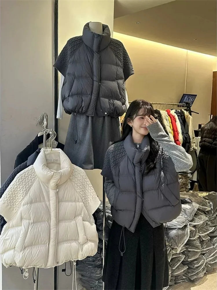 Women's Vest Autumn Winter Sleeveless Down Jacket Loose Casual Stand Collar Pocket Puffer Waistcoat Coat Female Trendy Outerwear