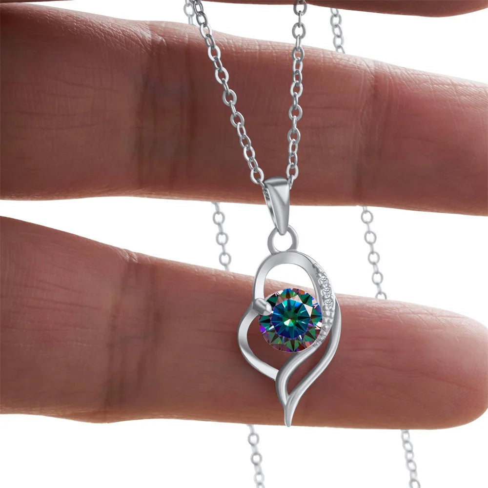 Butterflykiss 925 Sterling Silver Open Heart Pendant Necklace D VVS1 Round Cut Moissanite Love Charm Necklace For Women
