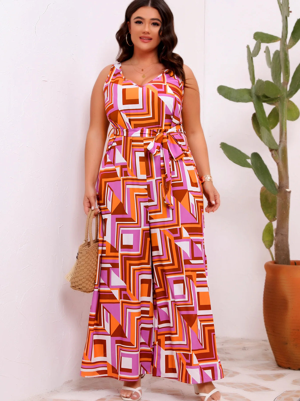 2026 Casual Print Plus Size Long Jumpsuit Women Summer Sleeveless Vacation Beachwear Lady Elegant Tank Pleated Bohemian Jumpsuit