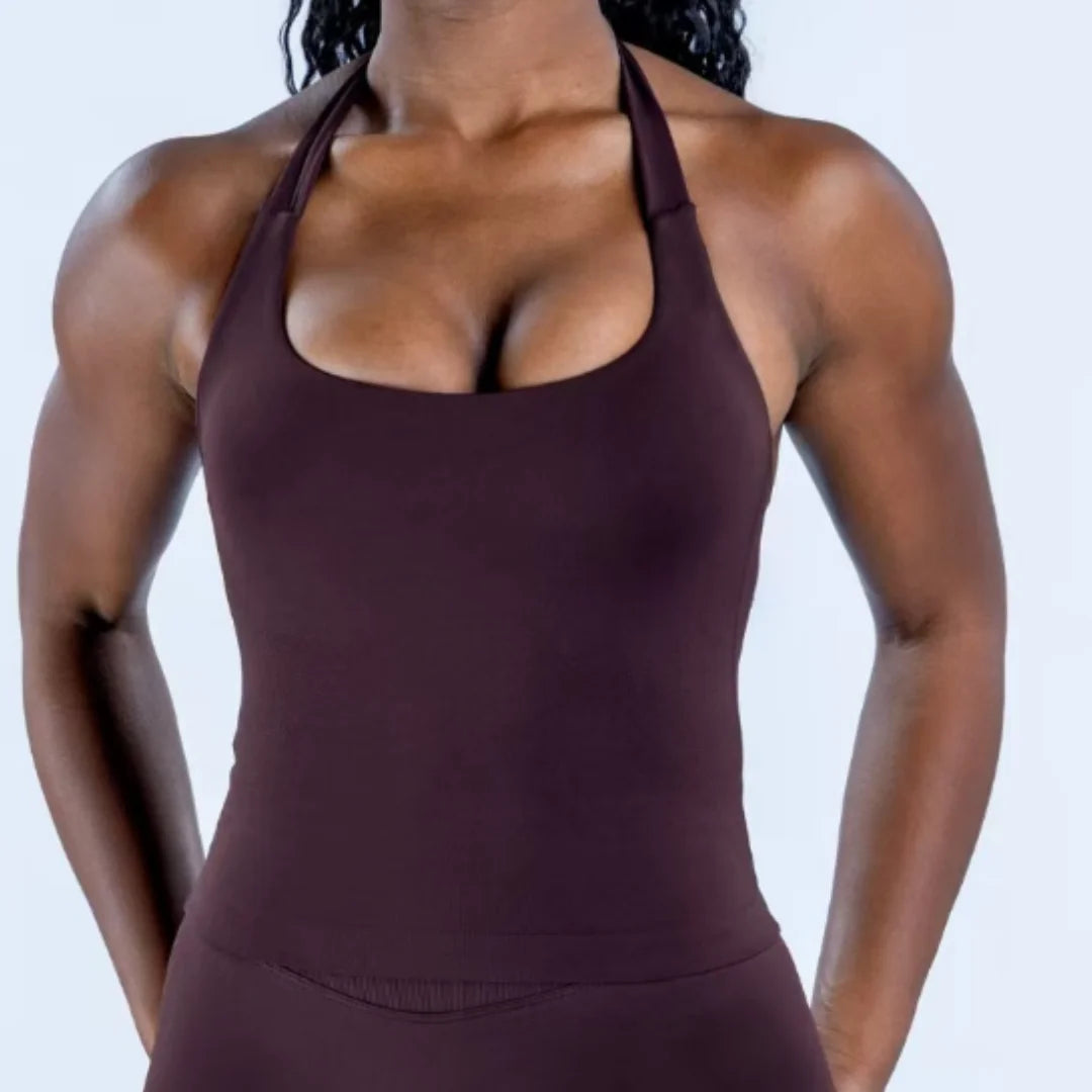 Denyf Women's Backless Halter Top Push-Up Sport Bra Gym Vest Workout Tank Top Yoga Activewear Running Vest