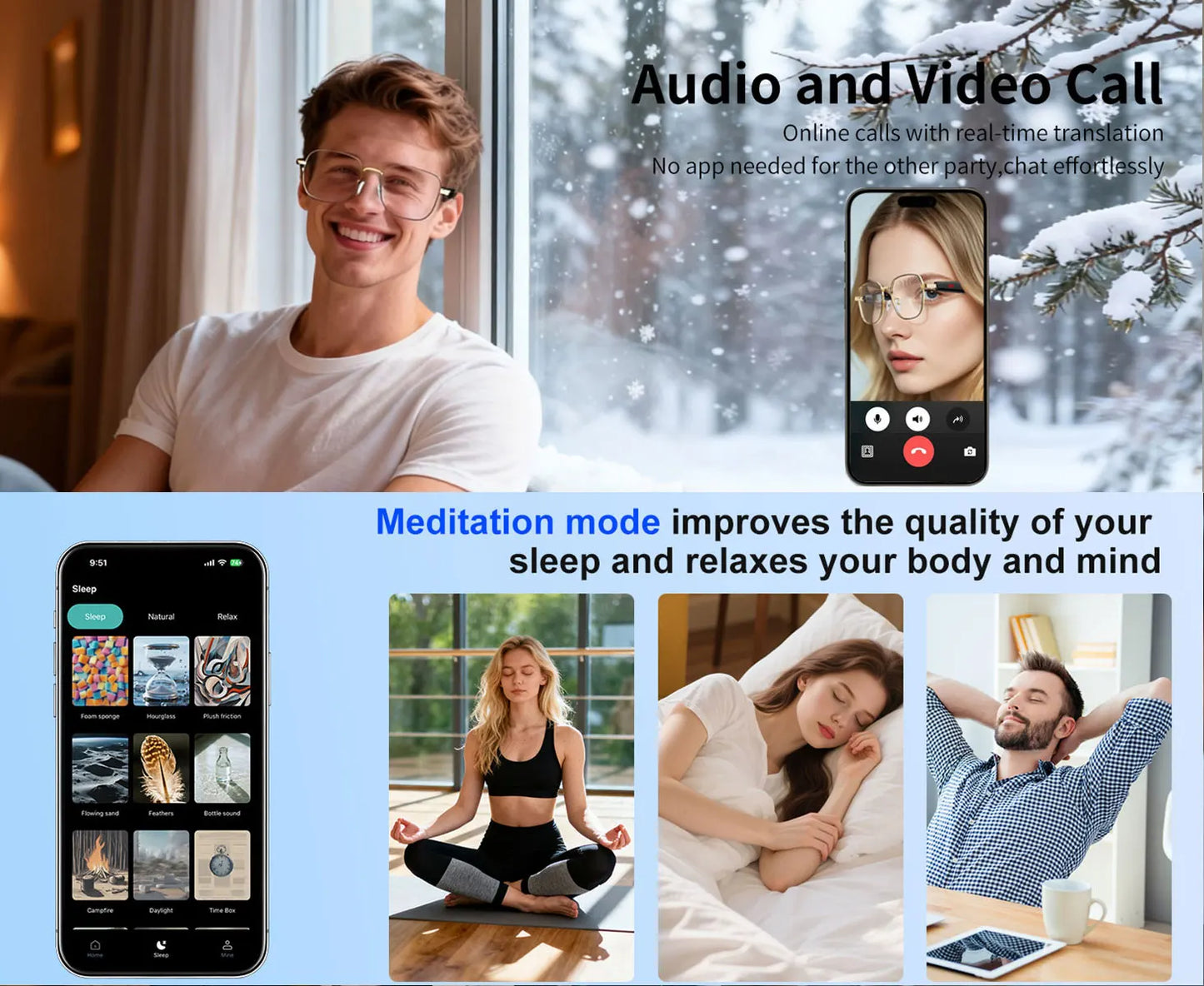 Smart Audio Glasses with Real-Time Translation Hi-Fi Music Playback Noise-Cancelling Voice Calls And Photochromic Lenses
