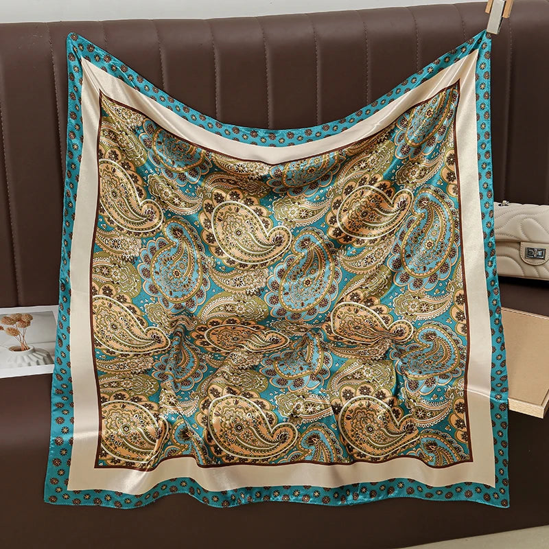 90*90cm High Quality Silk Scarfs Cashew Patterned Printed Handkerchief Square Scarfs Silk Bandana for Women Bag Accessories