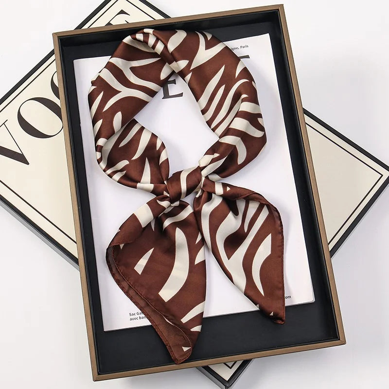 Luxury Brand Bohemia Print Square Silk Scarf for Women Hijab Hair Bands 70cm Neckerchief Female Satin Shawl Bandana Headband