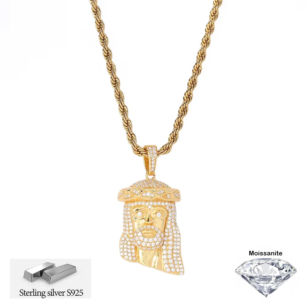 ICEBLING S925 Silver VVS1 Moissanite Jesus Pendant Necklace Men Iced Out Jesus Hip Hop Rapper Jewelry Comes With GRA Certificate