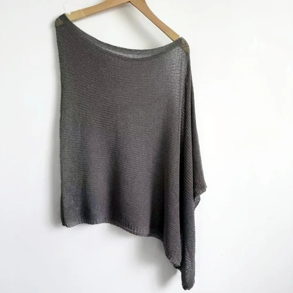Casual Drop Shoulder Crochet Poncho Sweater Sheer Multi-wear Halter Shawl Irregular Knitted Cover-ups Vacation Outfits