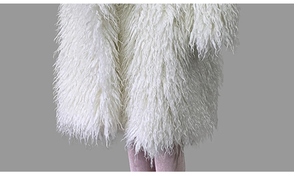 Lautaro Autumn Winter Long Oversized White Thick Warm Hairy Shaggy Fuzzy Faux Mongolian Fur Coat Women Pink Fluffy Overcoat