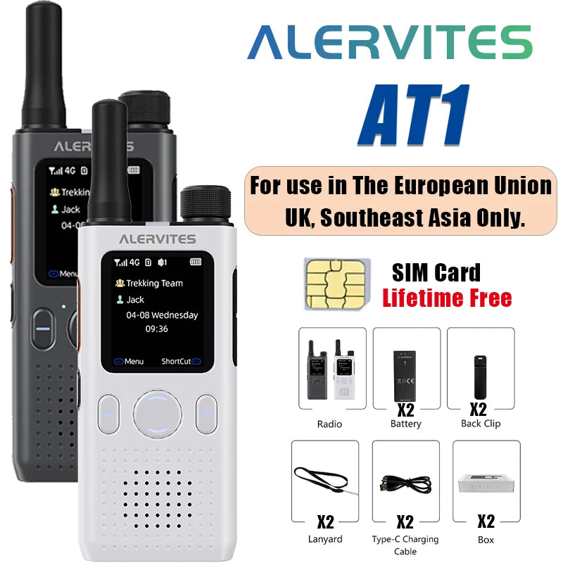 ALERVITES PoC AT1 Global Mini Walkie Talkie Baofeng Radio 4G APP Setting Type-C Charging Ultra-light Thin Single Call Nationwide