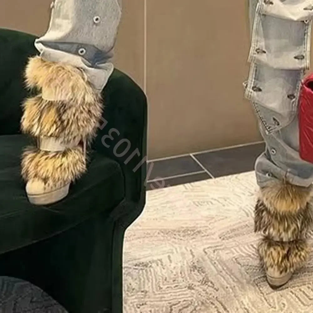 Winter Platform Belt Buckle Soft Fur Short Boots Fashion Show Party Casual Furry Boots New Sexy Women's Stiletto Warm Boots