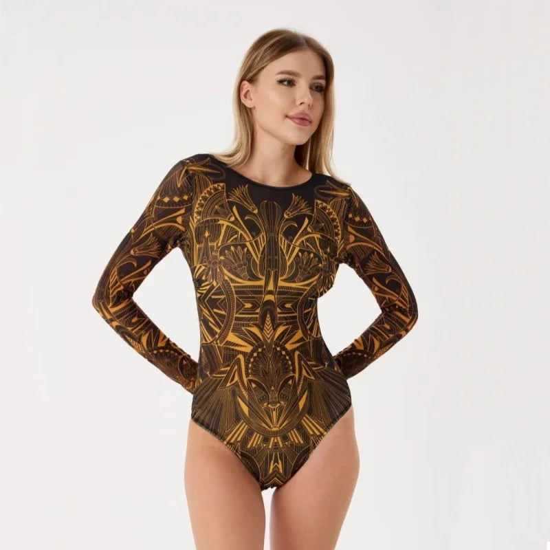 2025 Women's Rash Guard Swimwear One Piece Long Sleeve Women XXL Mesh Swimsuit Removable Chest Pad Sports Bathing Padded Ladies