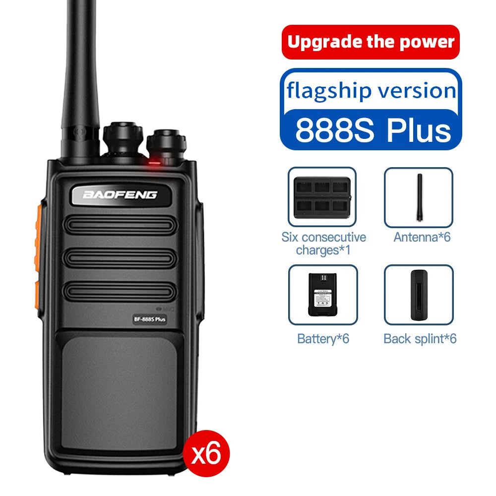 6-Pack Baofeng 888S PLUS Walkie Talkies UHF PMR446 MHz BF-888S Portable 16-Channel Long-Distance Professional Range 3-5km Radio
