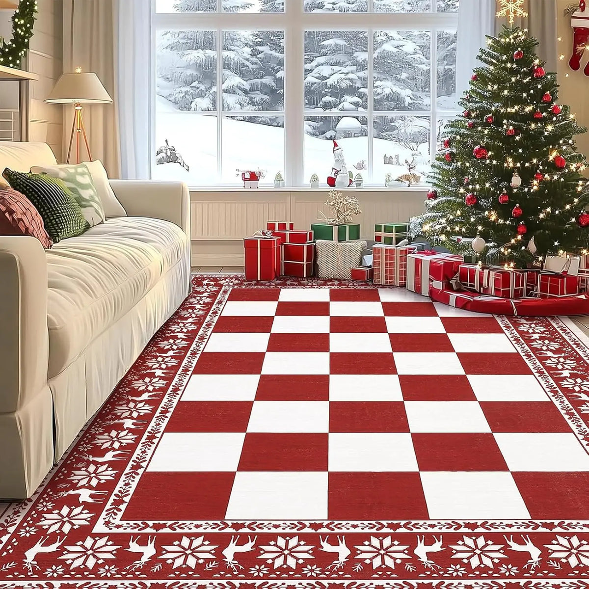 Garvee 5x7ft Area Rugs for Living Room, Checkered Christmas Rugs for Holiday Decor Non Slip Low Pile Washable Carpert for Dining Room, Bedroom Xmas Decor