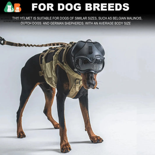 ATUBAN Tactical Dog Military Hunting Training K9 Helmet, Large Dog Patrol Dogs Sheepdog Pet Motorcycle Protective Helmet Goggles