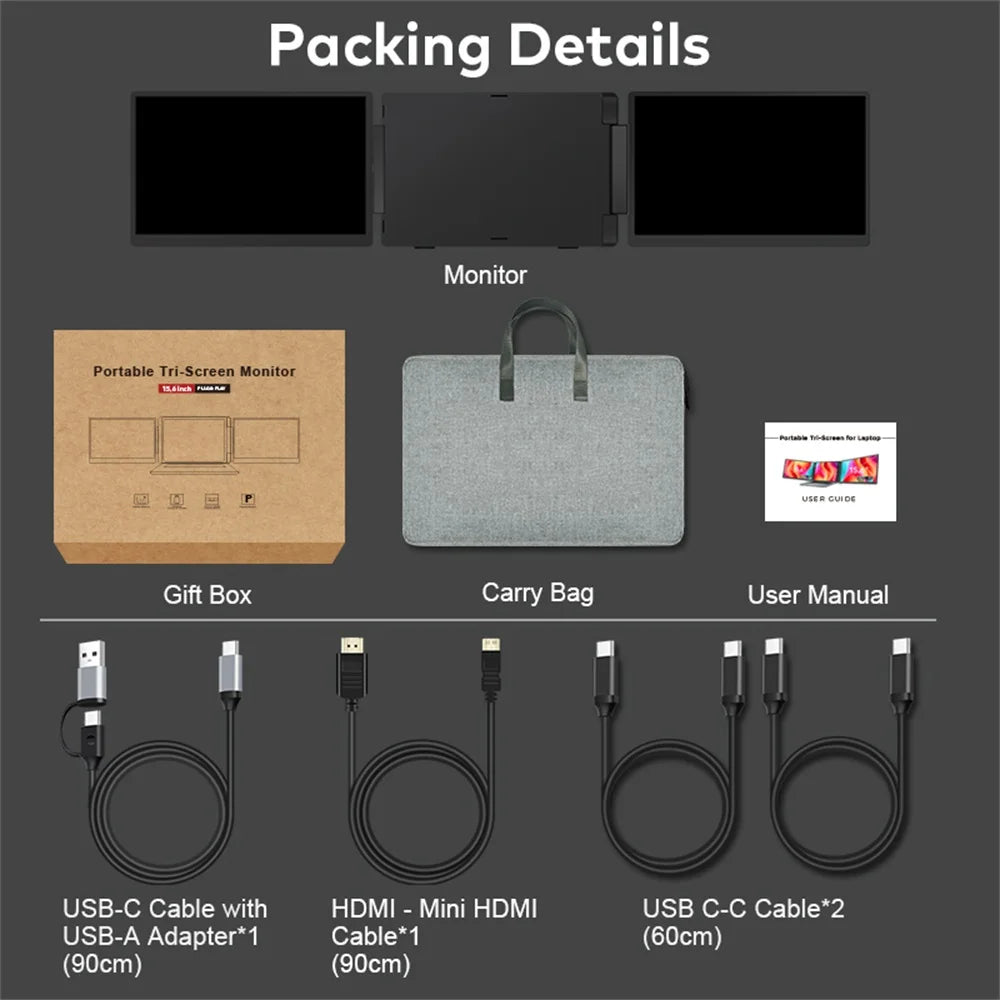 Rospider 15.6 Inch Dual Screen Extender Display FHD IPS Triple Expandable Monitor High Definition for Laptop Productivity