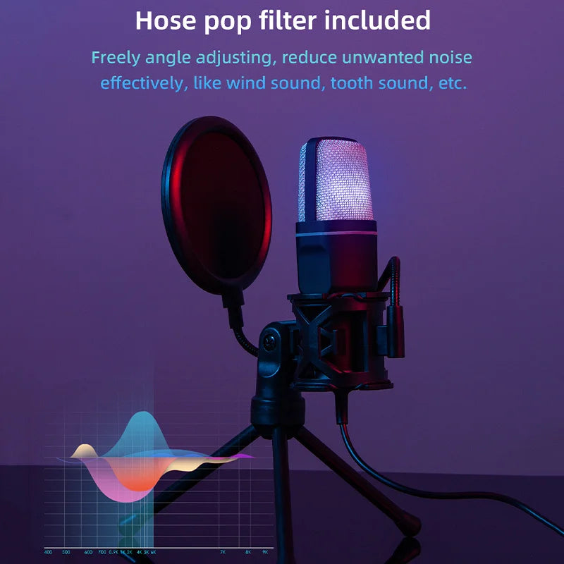 USB Microphone Gaming Microfone Condensador Noise Reduction Wire Mic for Podcast Recording Studio Streaming Laptop Desktop PC